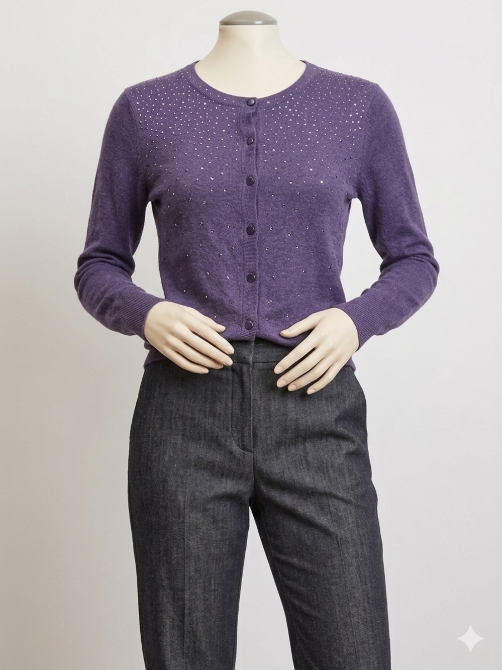 🎁 FREE W/ BUNDLE* Merona Purple Rhinestone Studded Crewneck Cardigan Sweater M